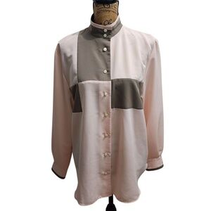 BASLER Color Block Button-Up Blouse Long Sleeve Career Top‎ Size M
